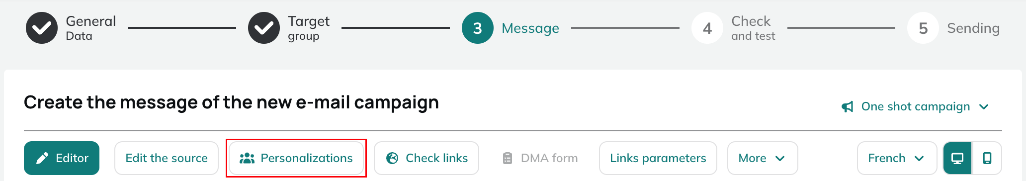 Personalizations button