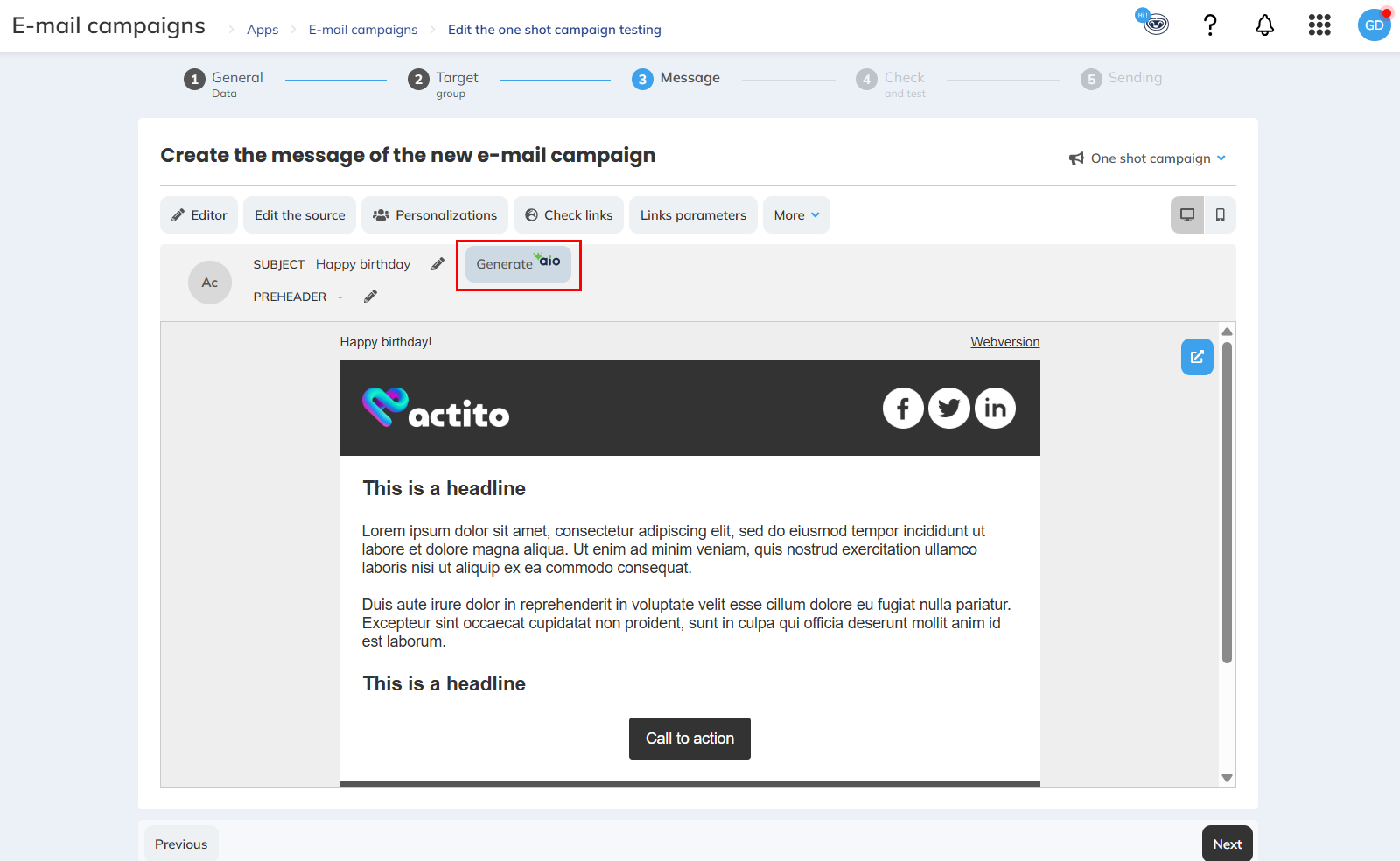 AI Generate based on content button