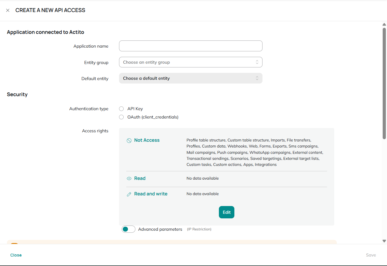 the information for the new API user