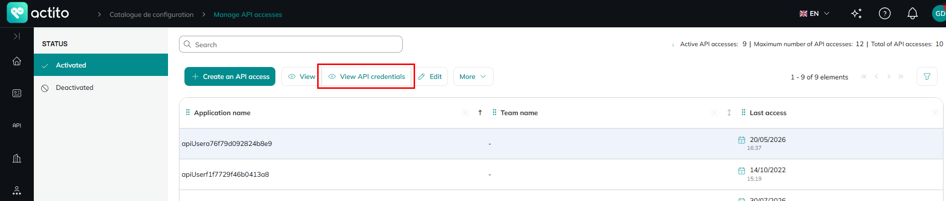 View API key