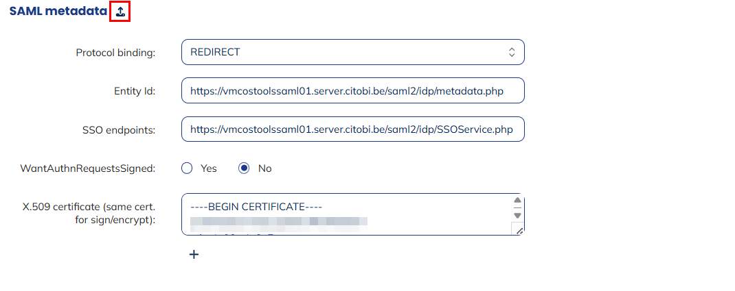 SAML metadata (Static)