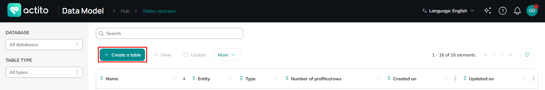 Create table