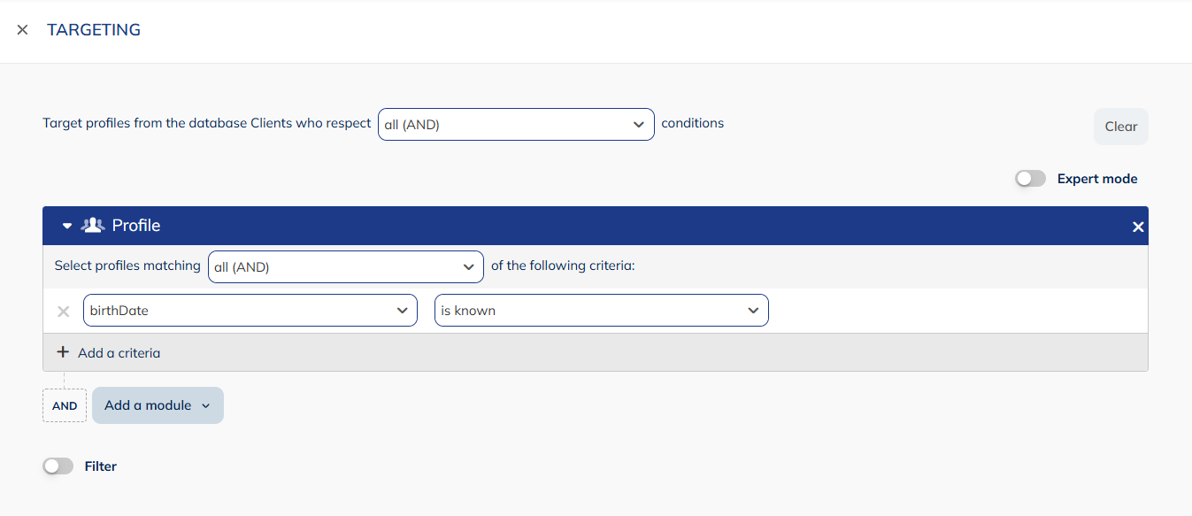 Additional filter on target population