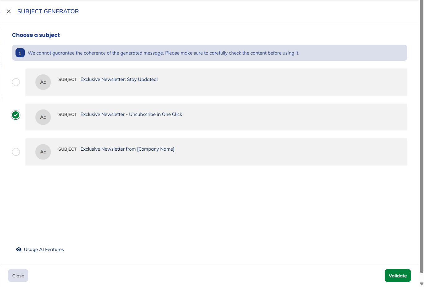 AI proposition of subject