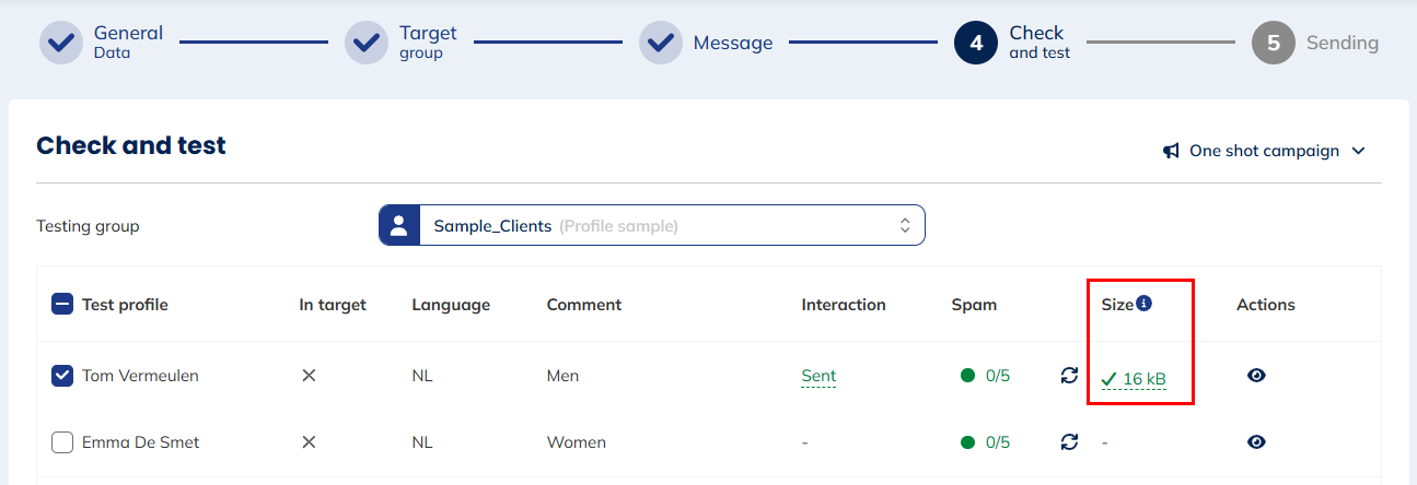 Checking the size of the e-mail