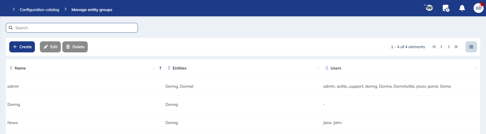 existing entity groups