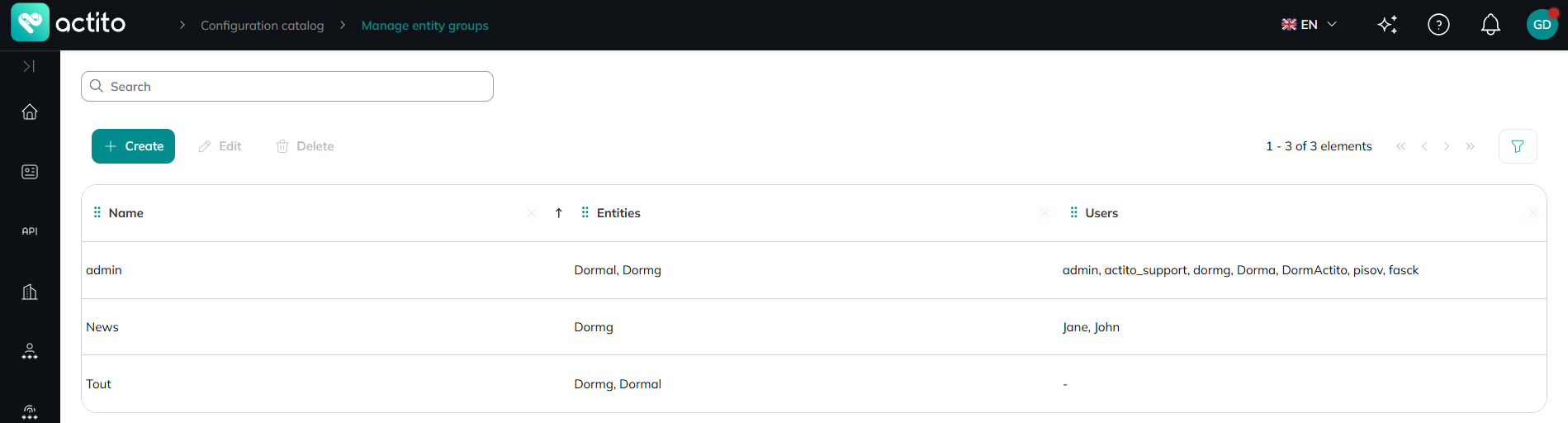 existing entity groups