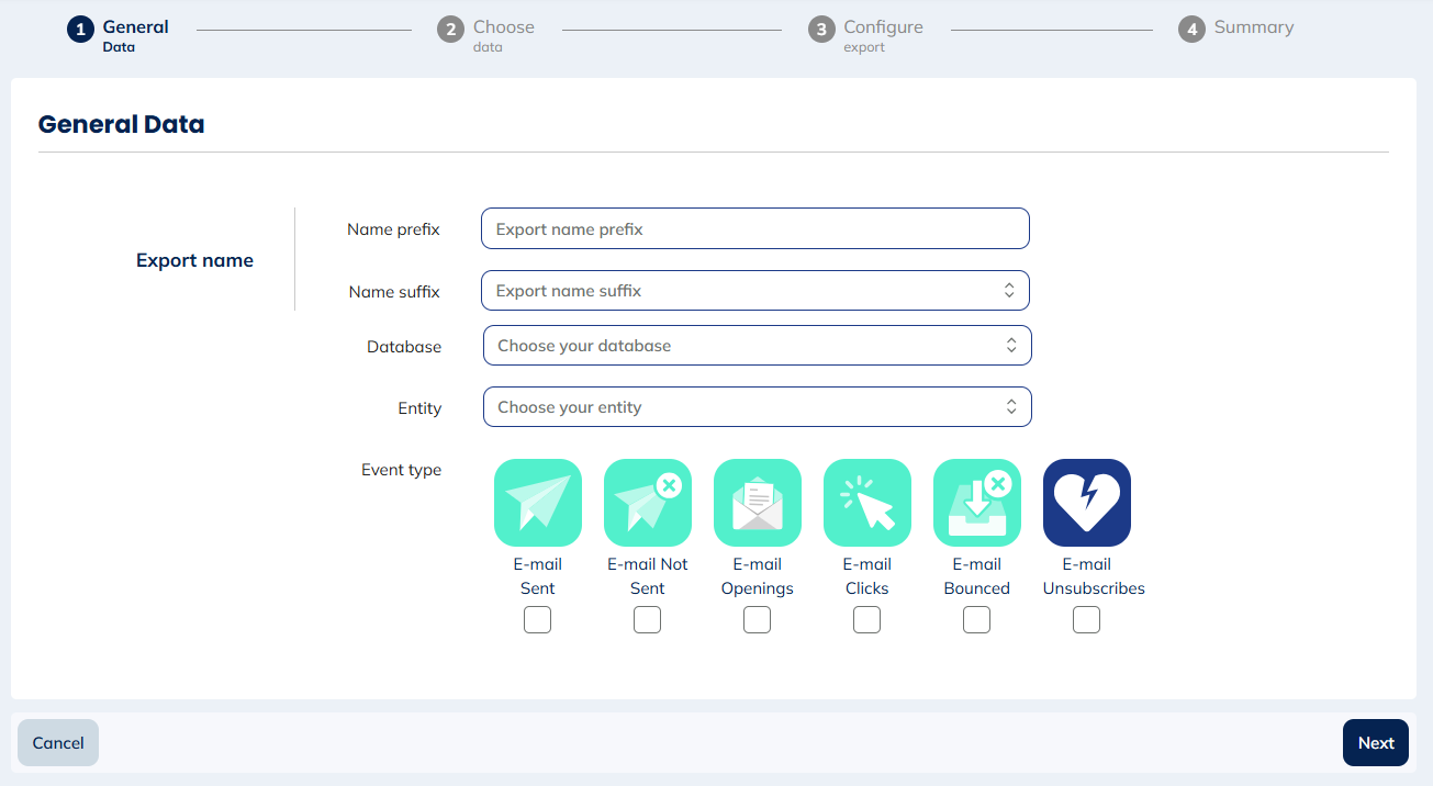 Event types for E-mail activities exports