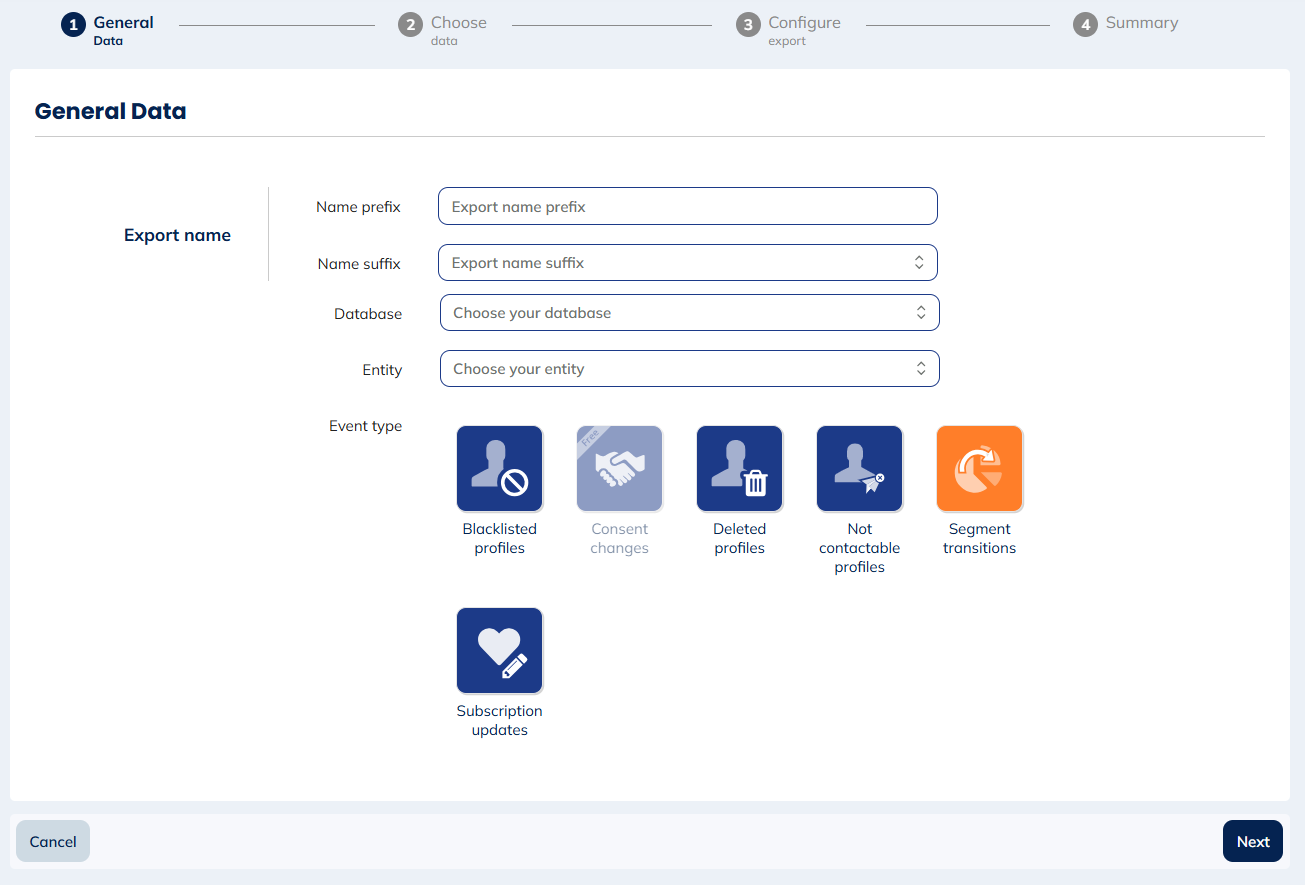 Event types for Profile changes exports