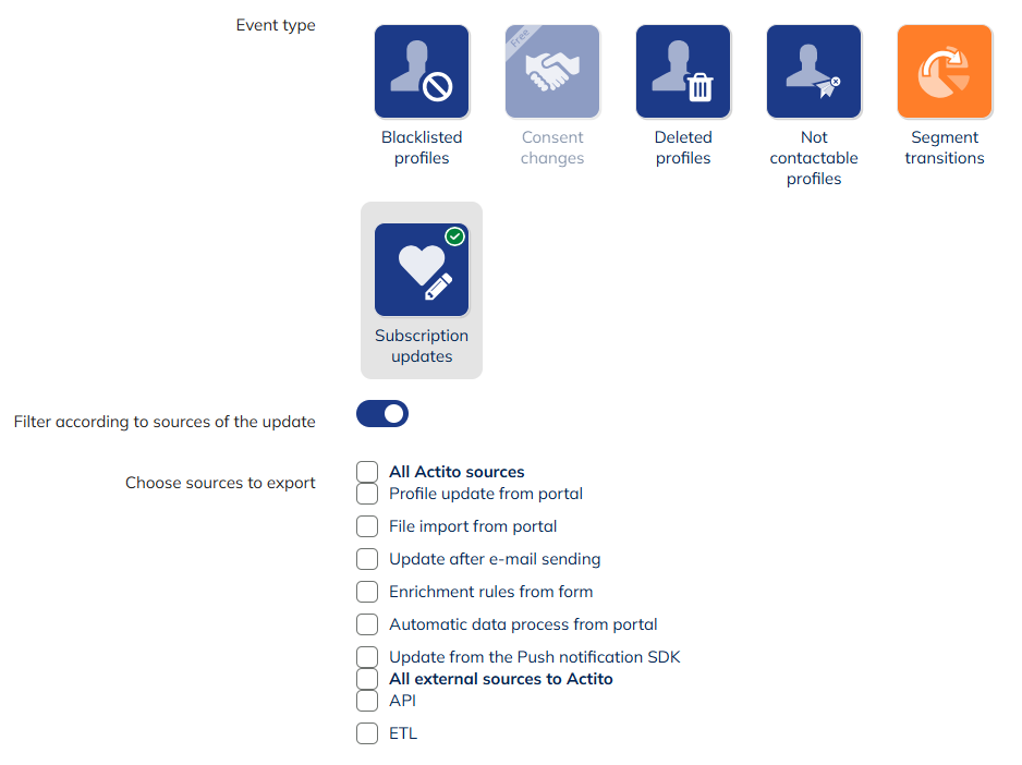 Filter on subscription sources