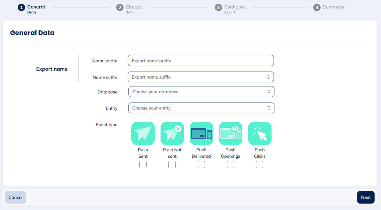 Event types for Push activities exports