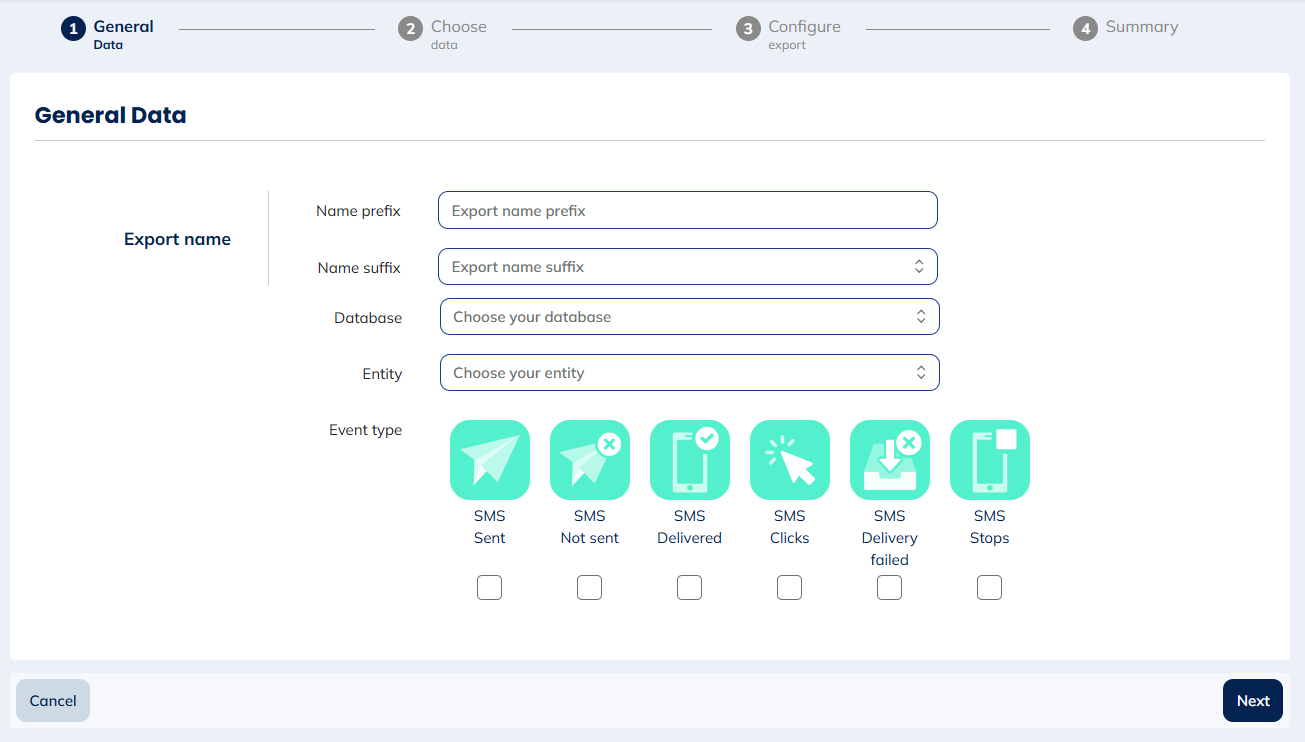 Event types for SMS activities exports