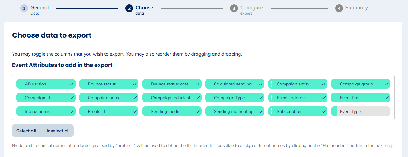 Data for e-mail Bounces exports