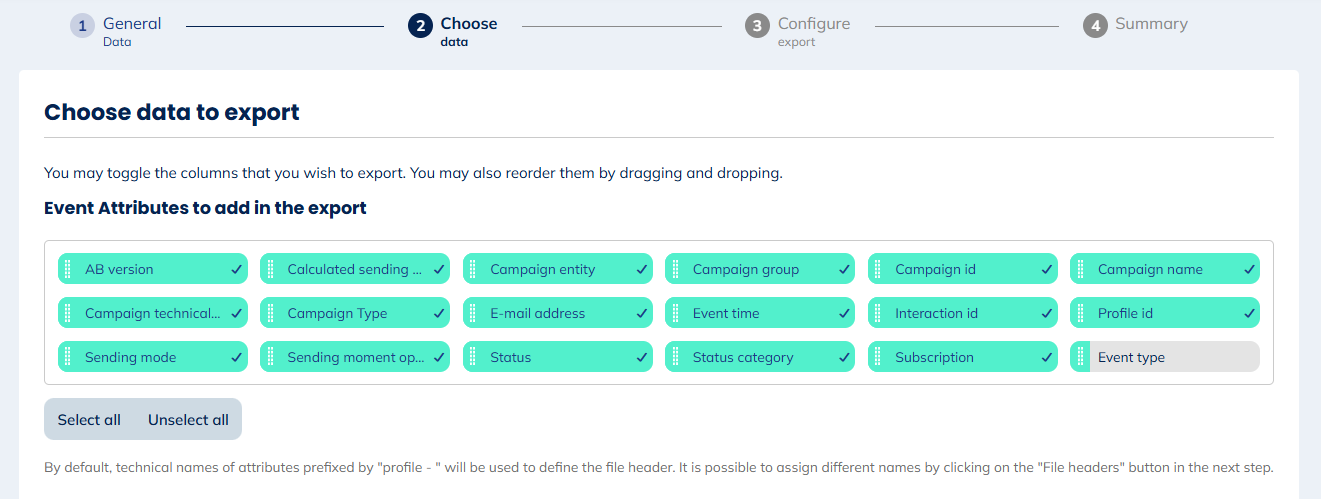 Data for e-mail Not sent exports