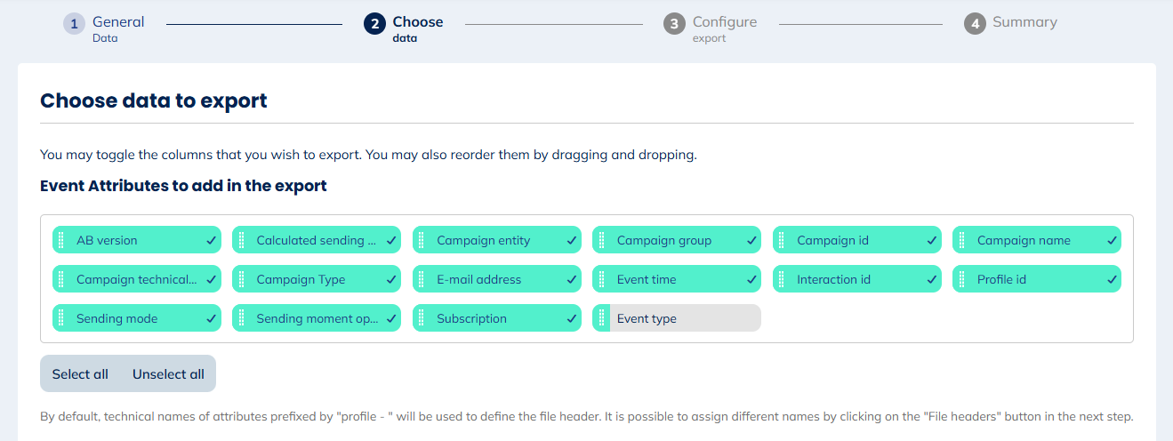 Data for e-mail Sent exports