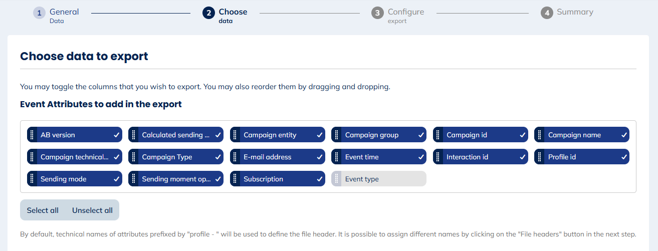 Data for e-mail Unsubscribes exports