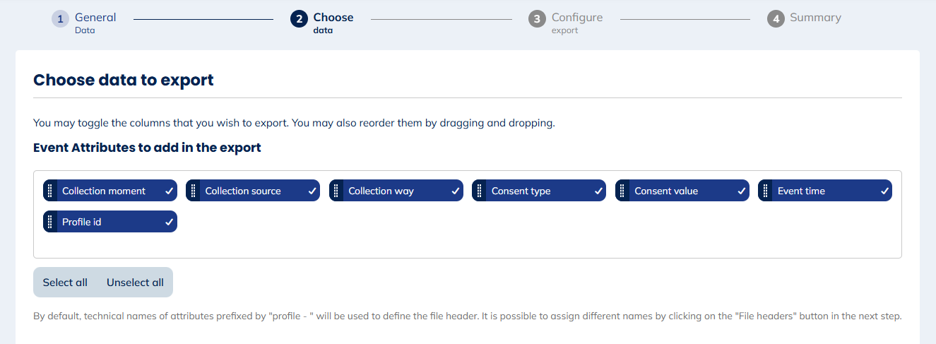 Data for Marketing consent changes exports
