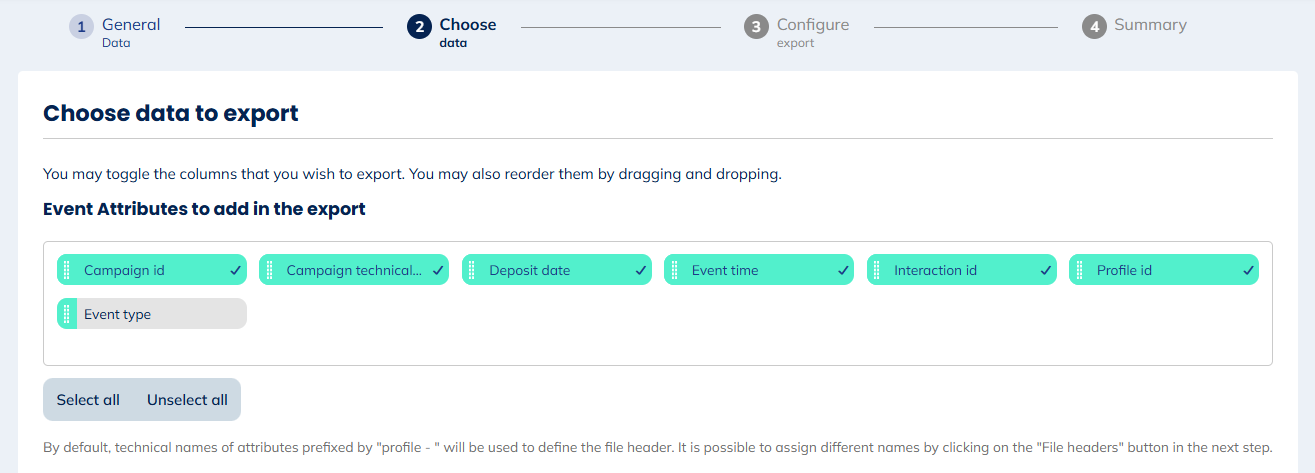 Data for Print, Call center, Custom audience Downloaded exports