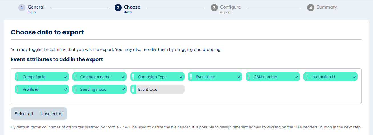Data for SMS Clicks exports
