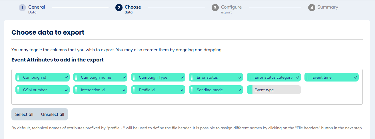 Data for SMS Not sent exports