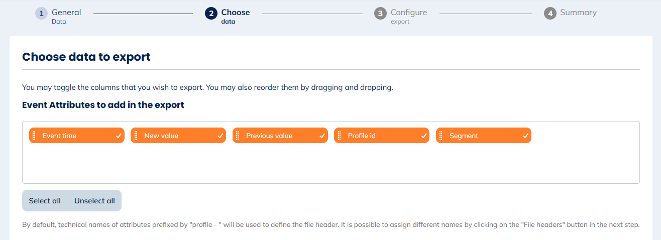 Data for Segment transitions exports