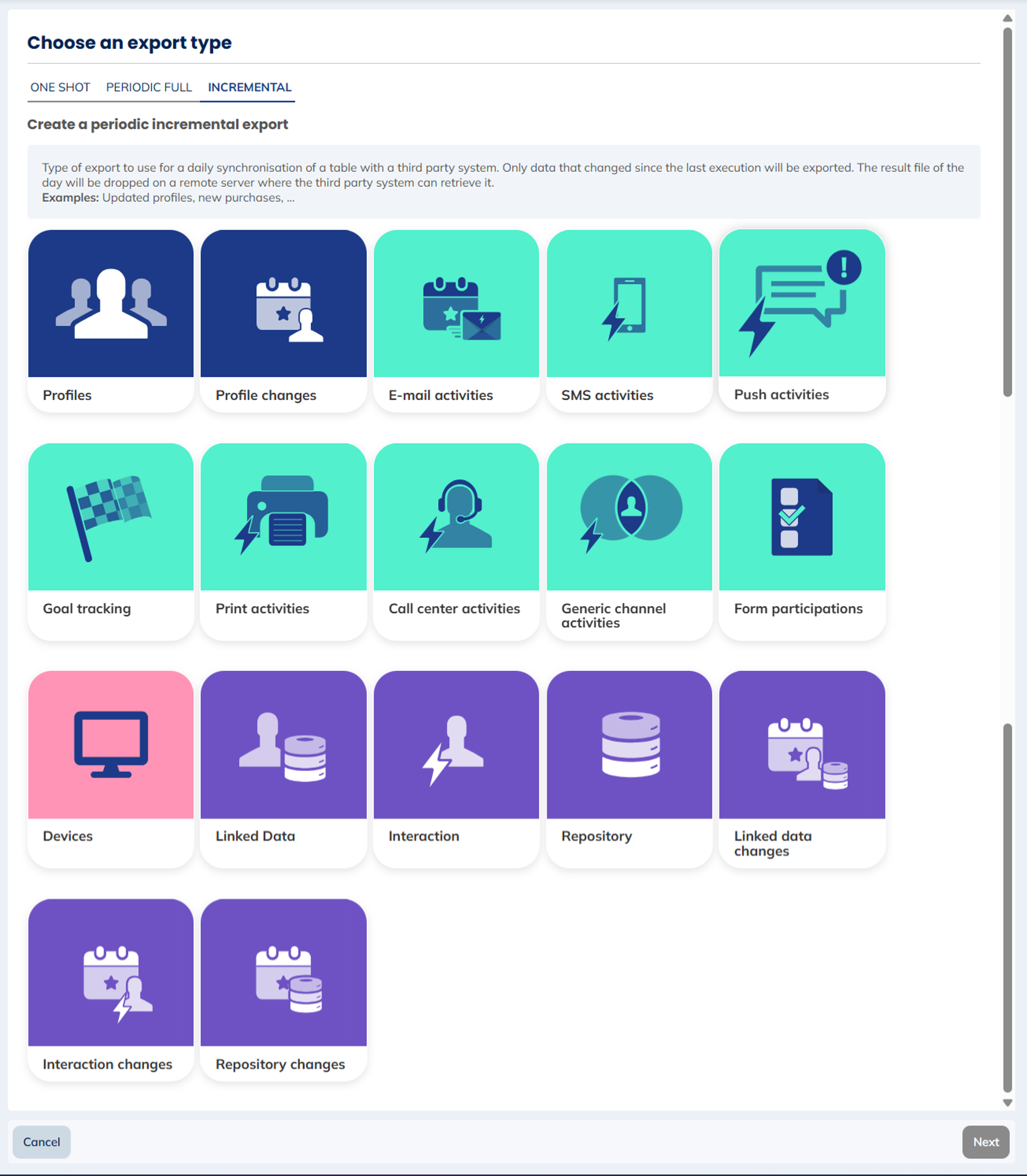 types of Incremental exports
