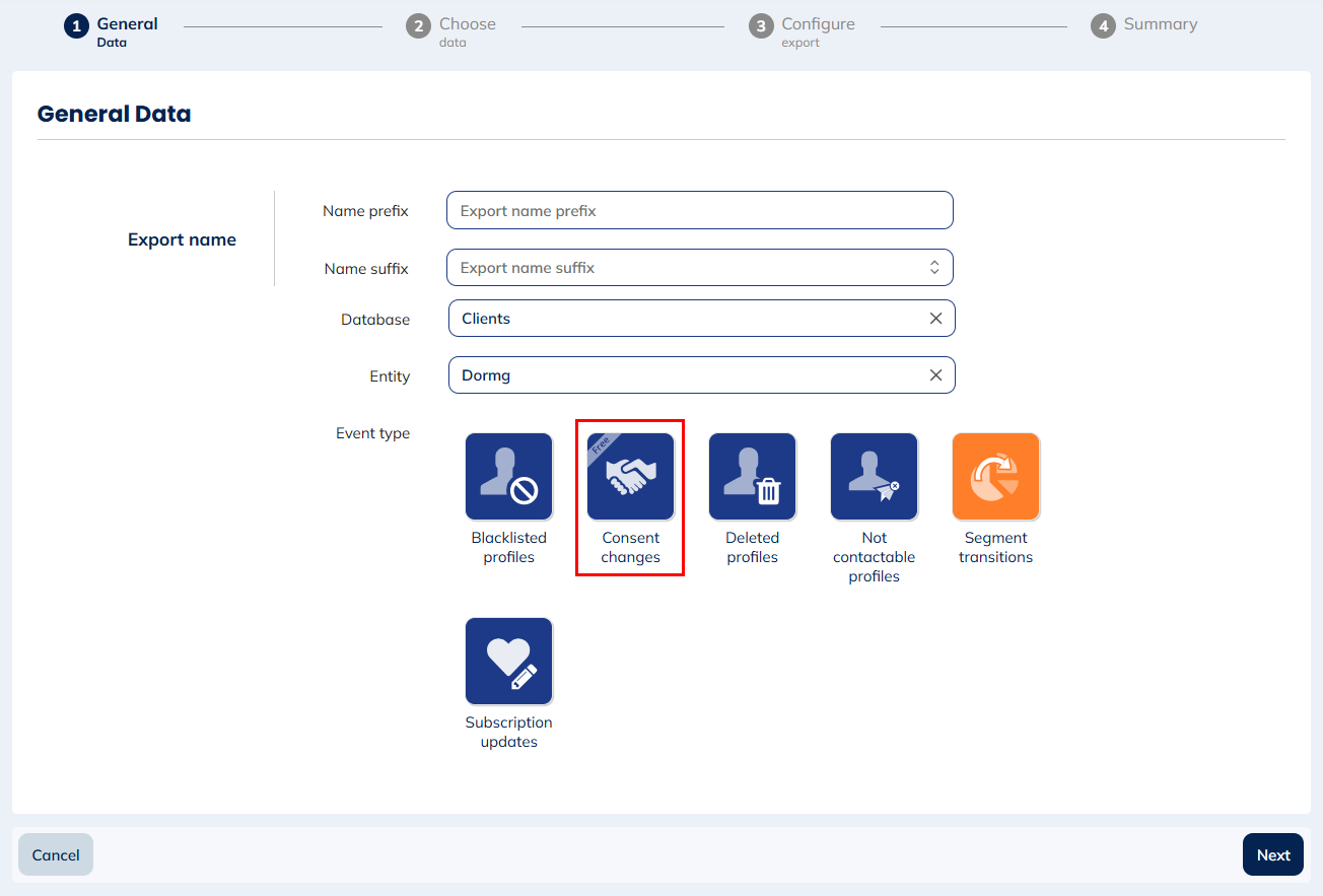 Consent changes export