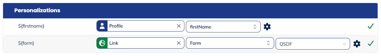 Personalizations menu