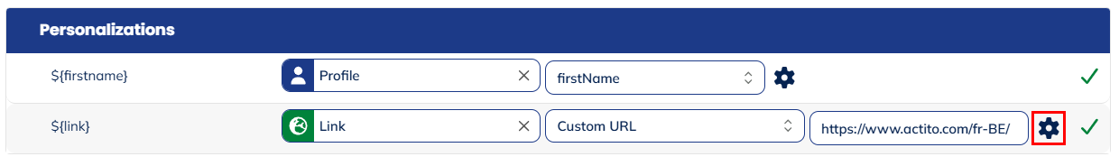 Personalizations menu