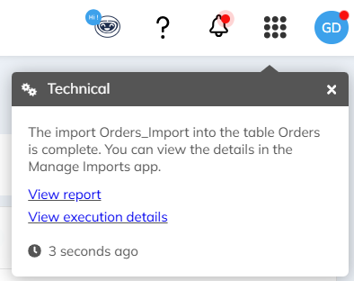Notification for finished imports