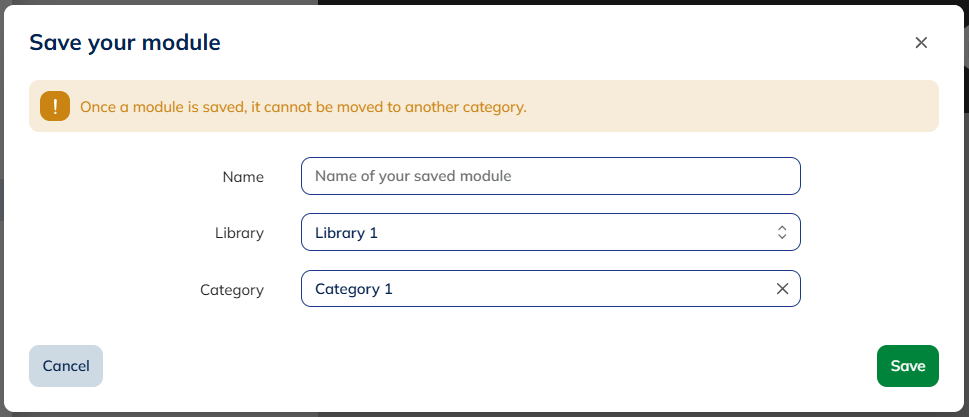 choose in which library and in which category the module will be saved