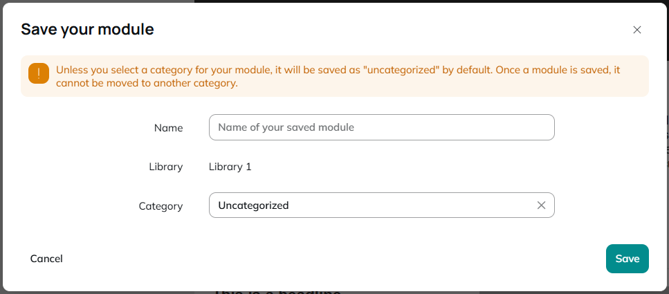 choose in which library and in which category the module will be saved