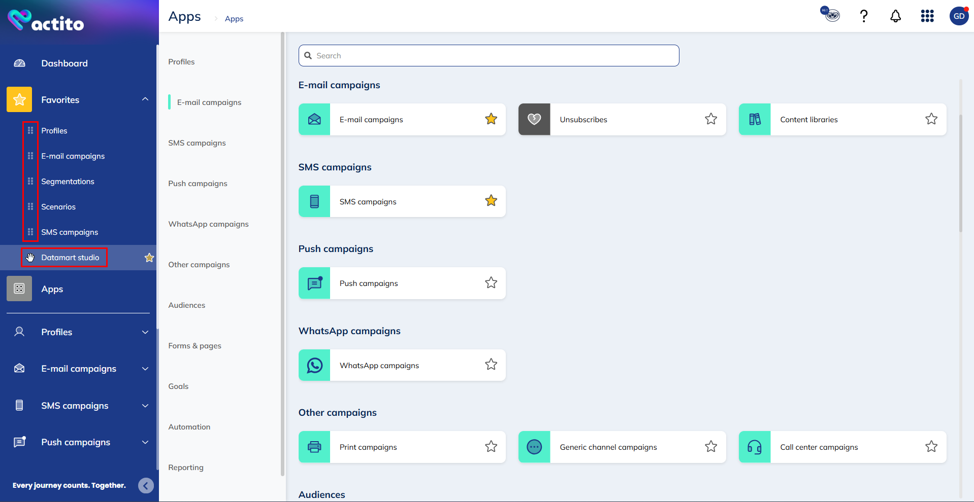 Arrange favorites
