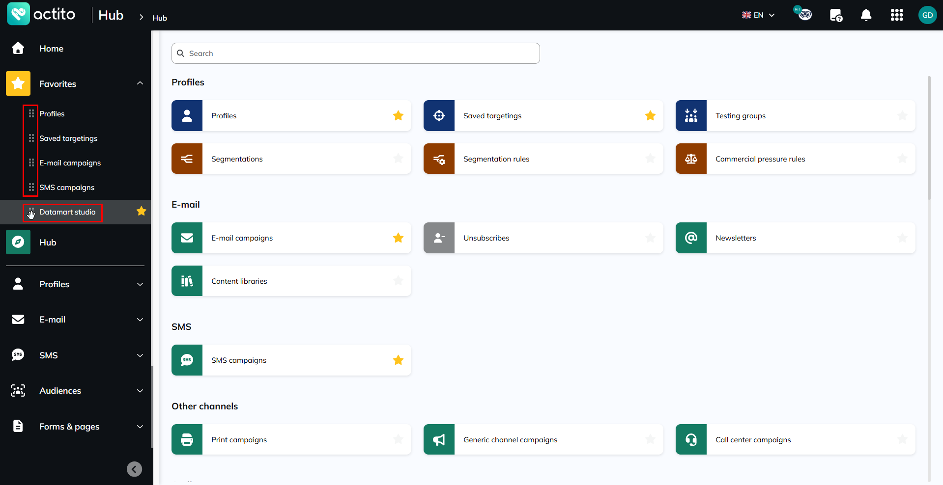 Arrange favorites
