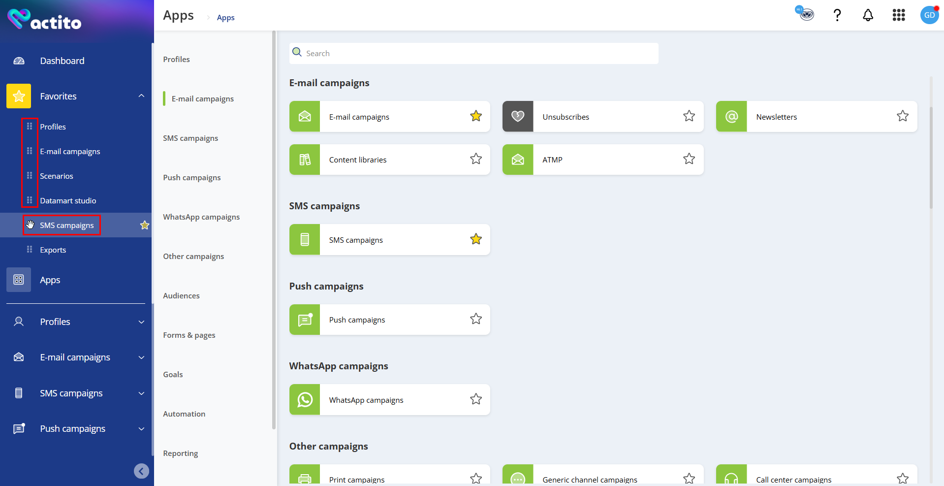 Arrange favorites