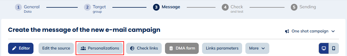 Personalizations button