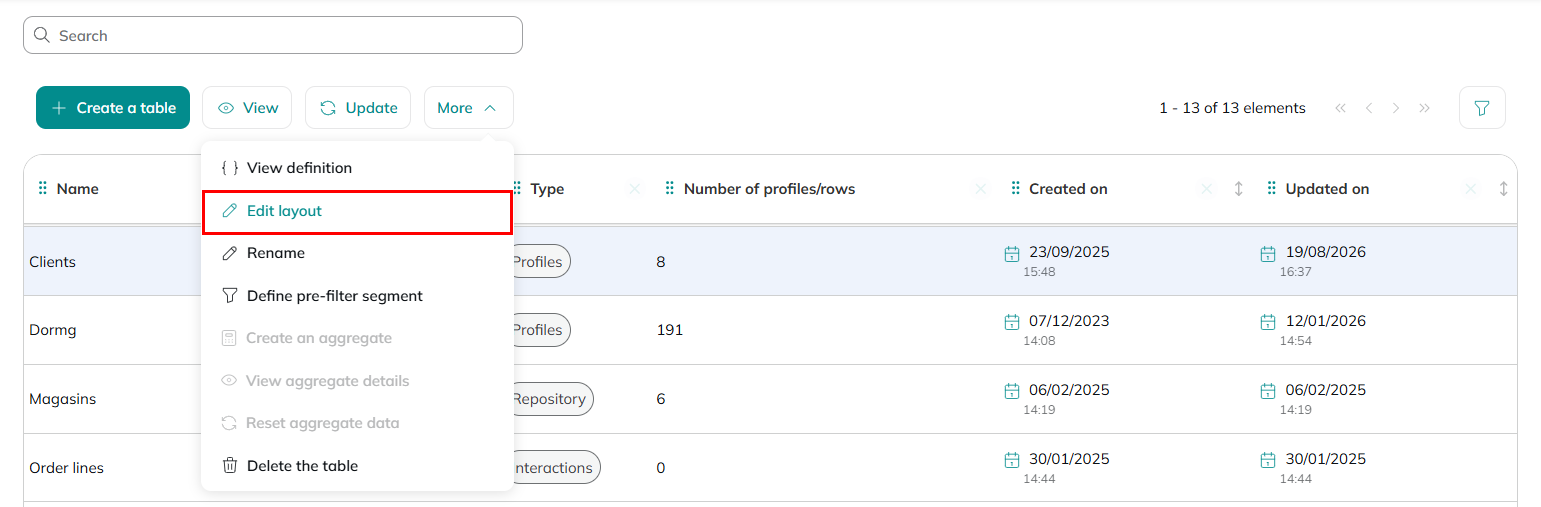 Modifying a profile file layout