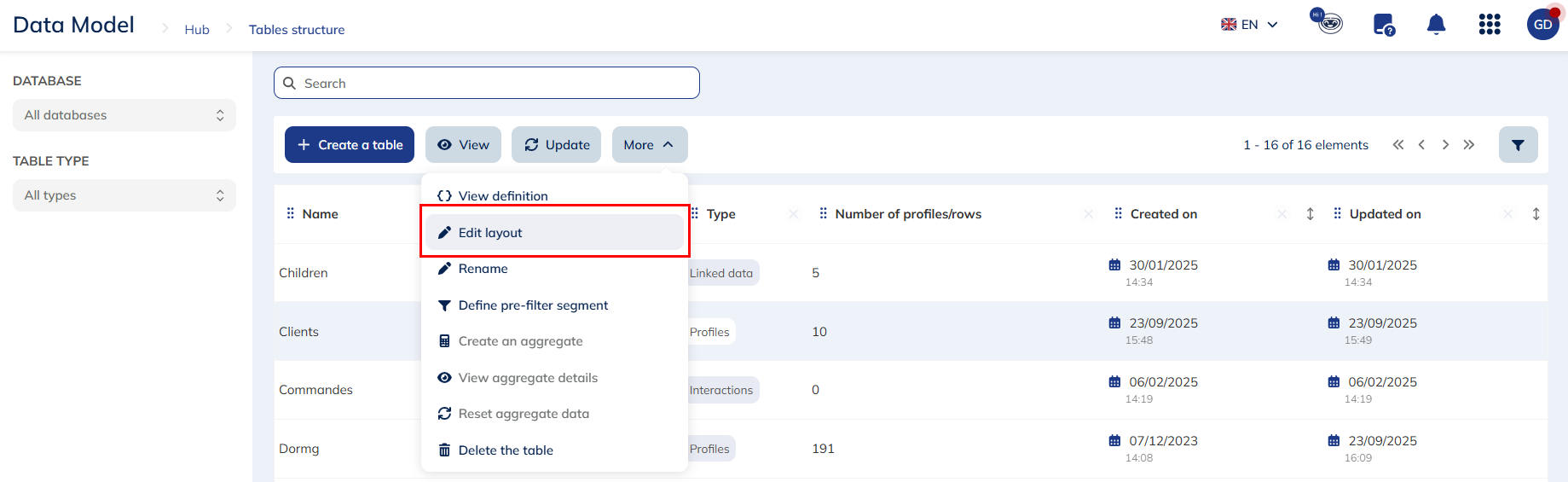 Modifying a profile file layout