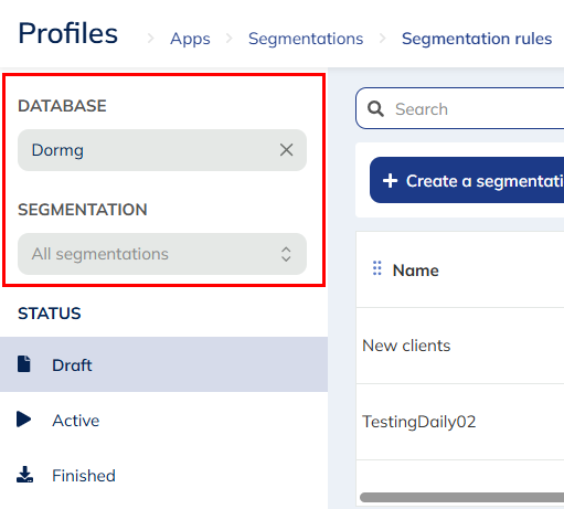 Database and segmentation filters