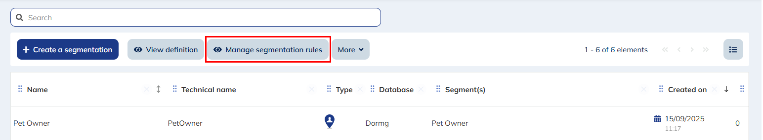 Segmentation rules button
