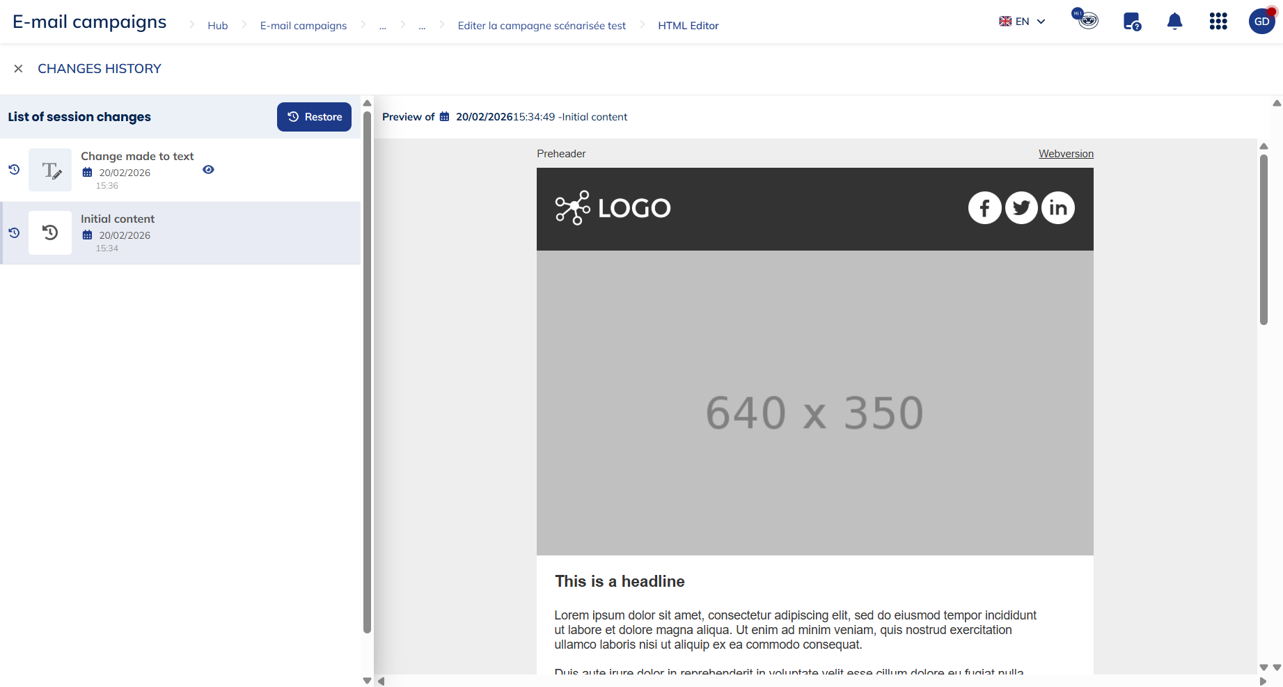 Session history menu
