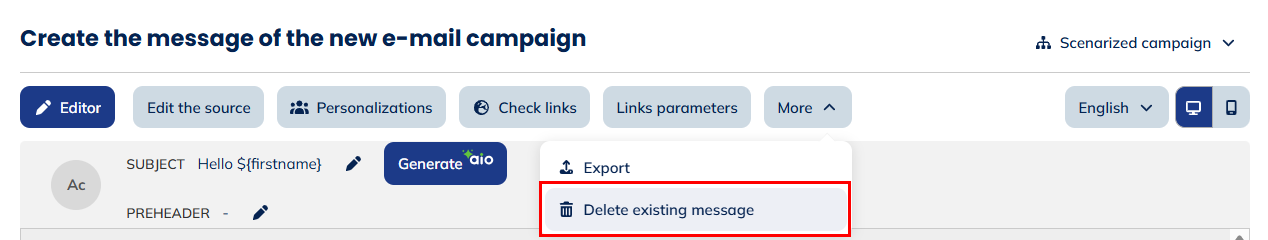 Delete existing message