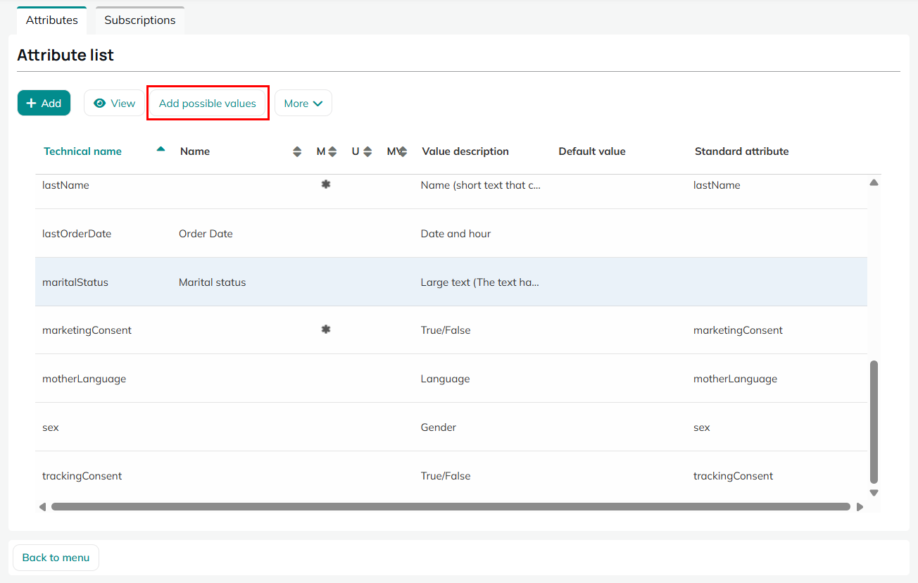 Add possible values