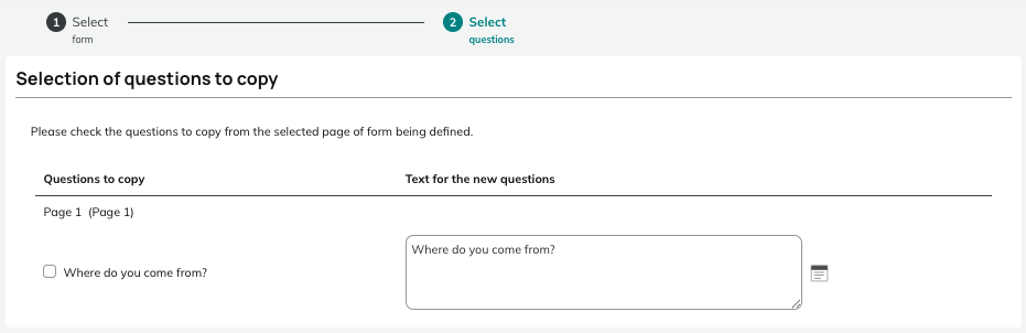 Select questions to copy