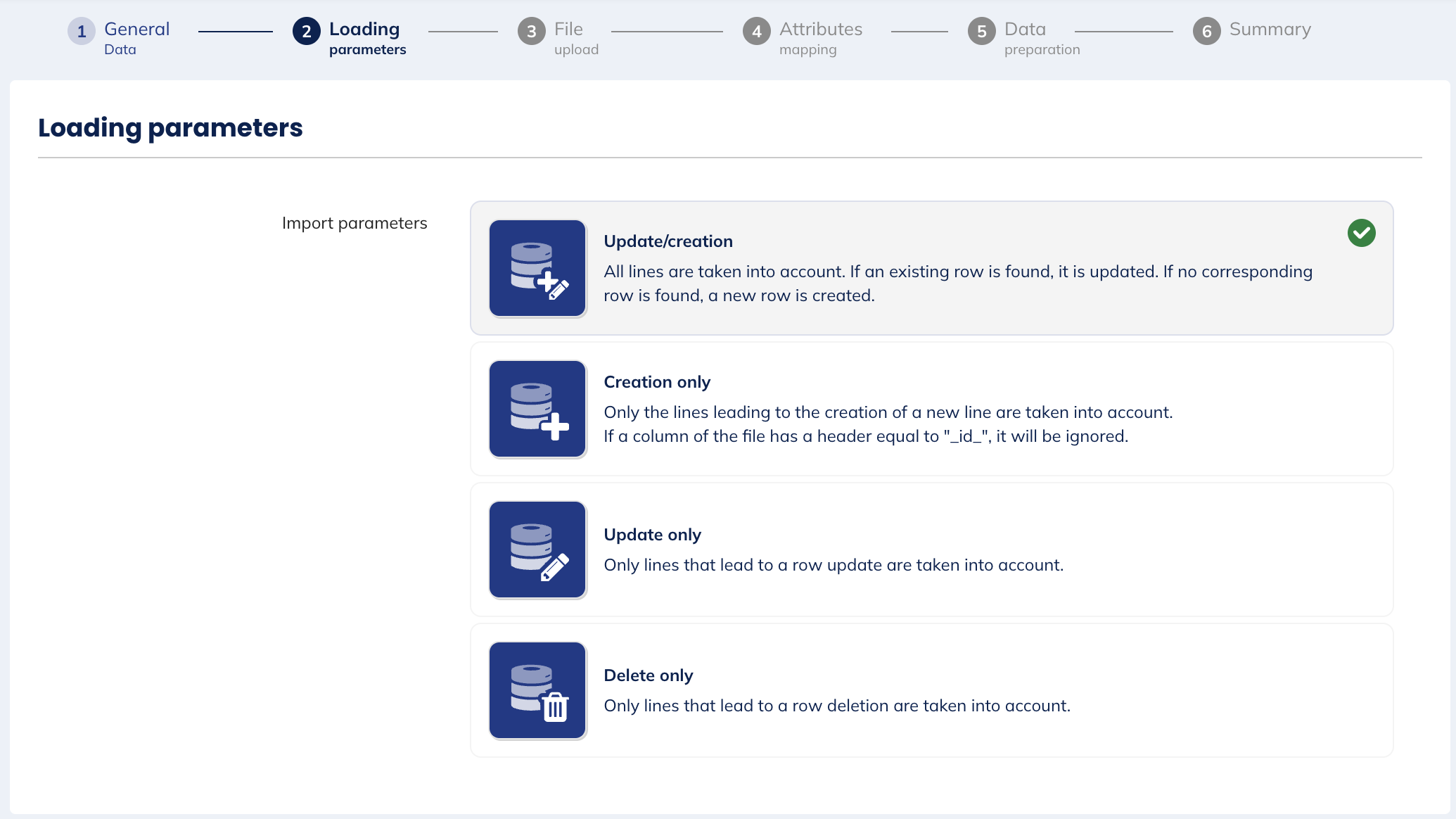 Loading parameters choice