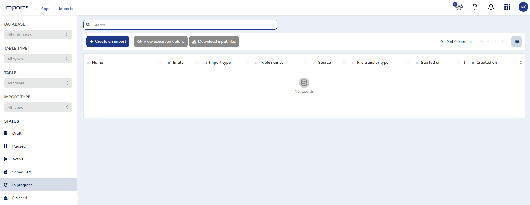 In progress tab