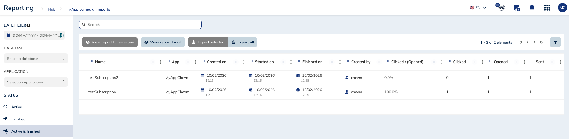In-App campaigns reports
