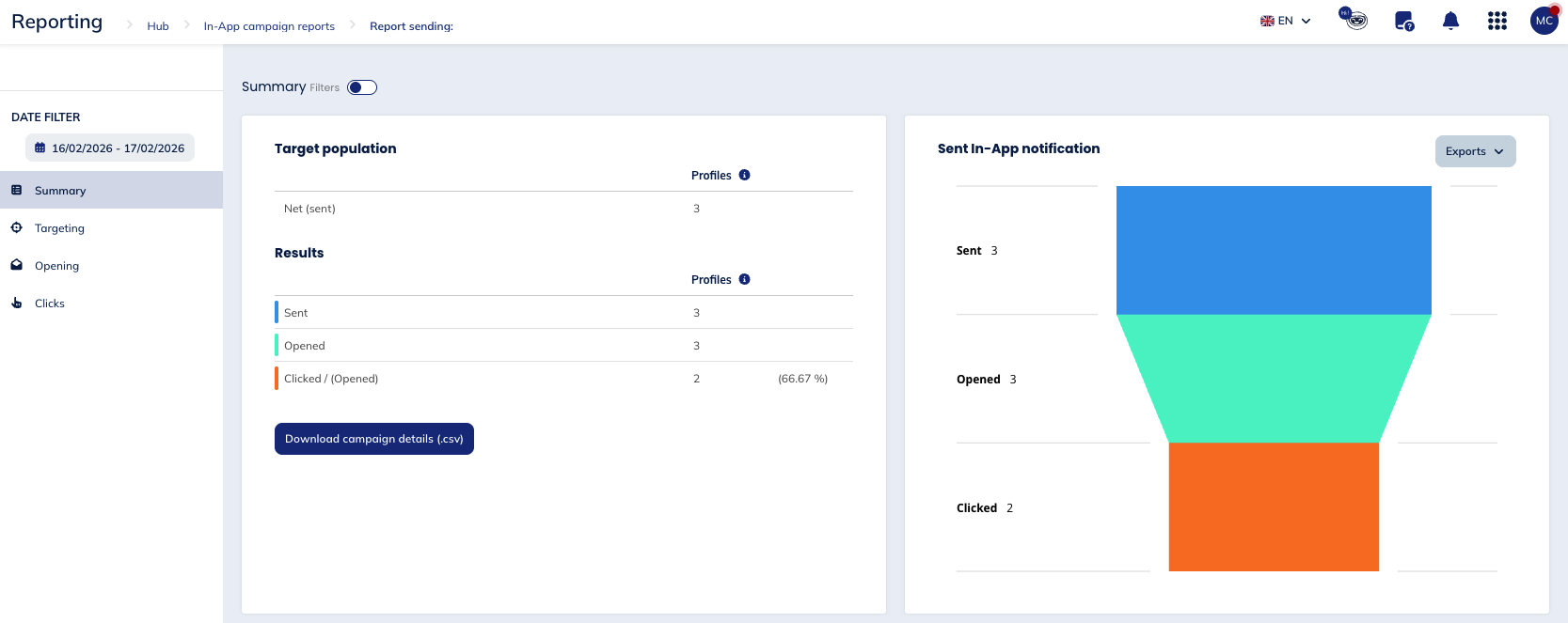 Summary of the in-app campaign