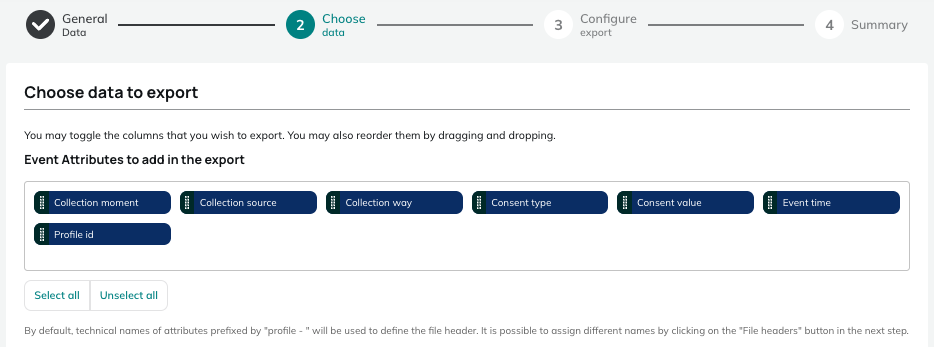 Data for Marketing consent changes exports