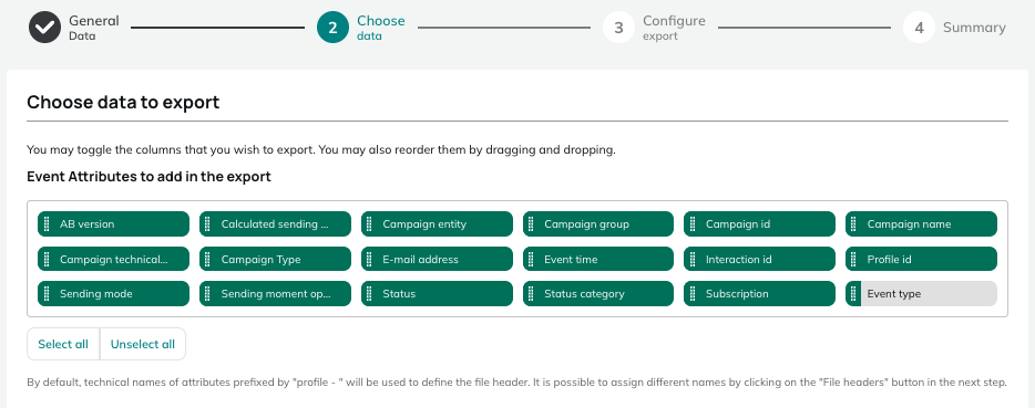 Data for e-mail Not sent exports